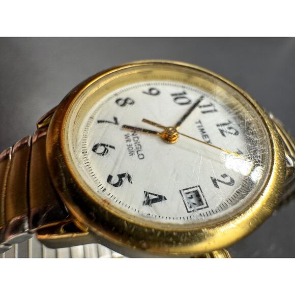 Timex Indiglo WR 30M Two Tone Quartz Ladies Watch White Dial Expansion Band - Picture 5 of 9